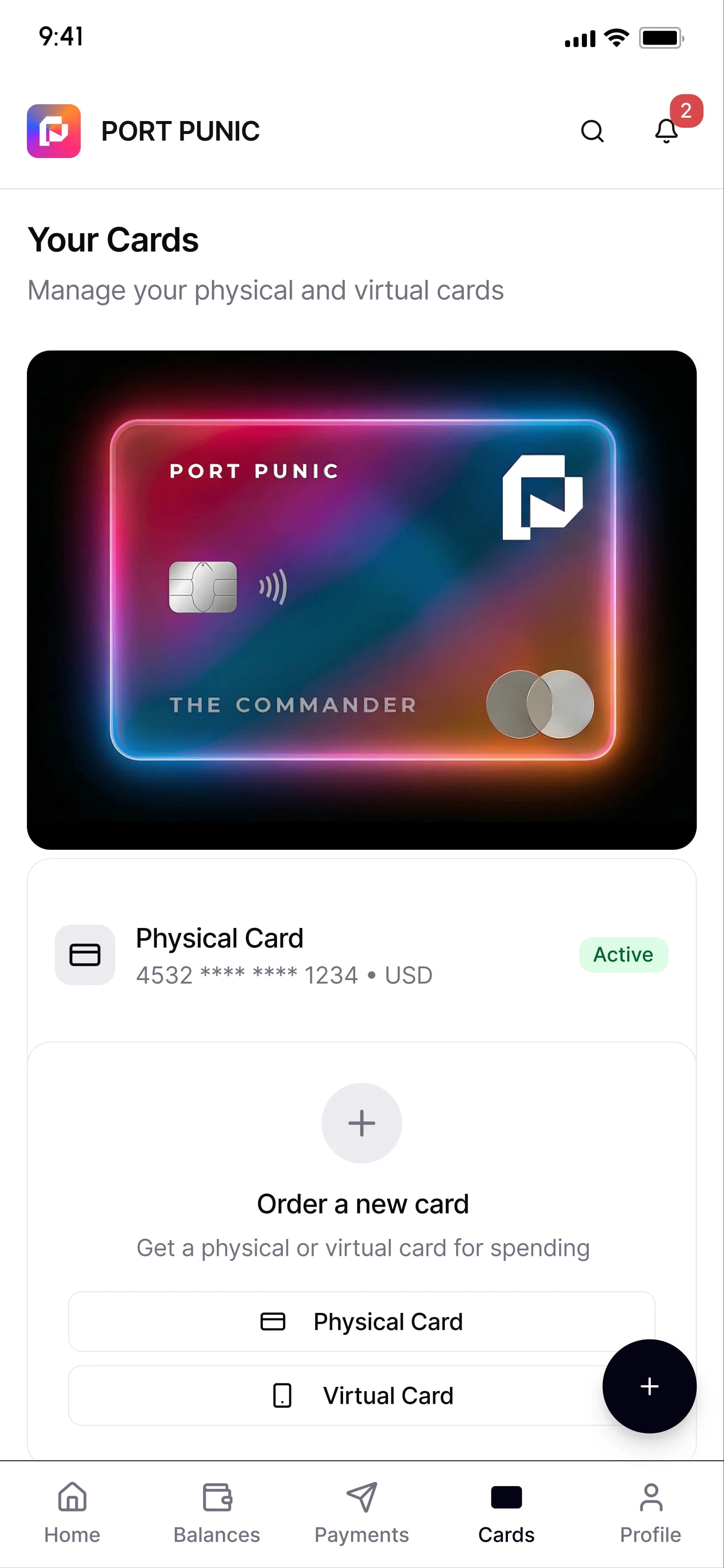 The Visa Card — Port Punic app